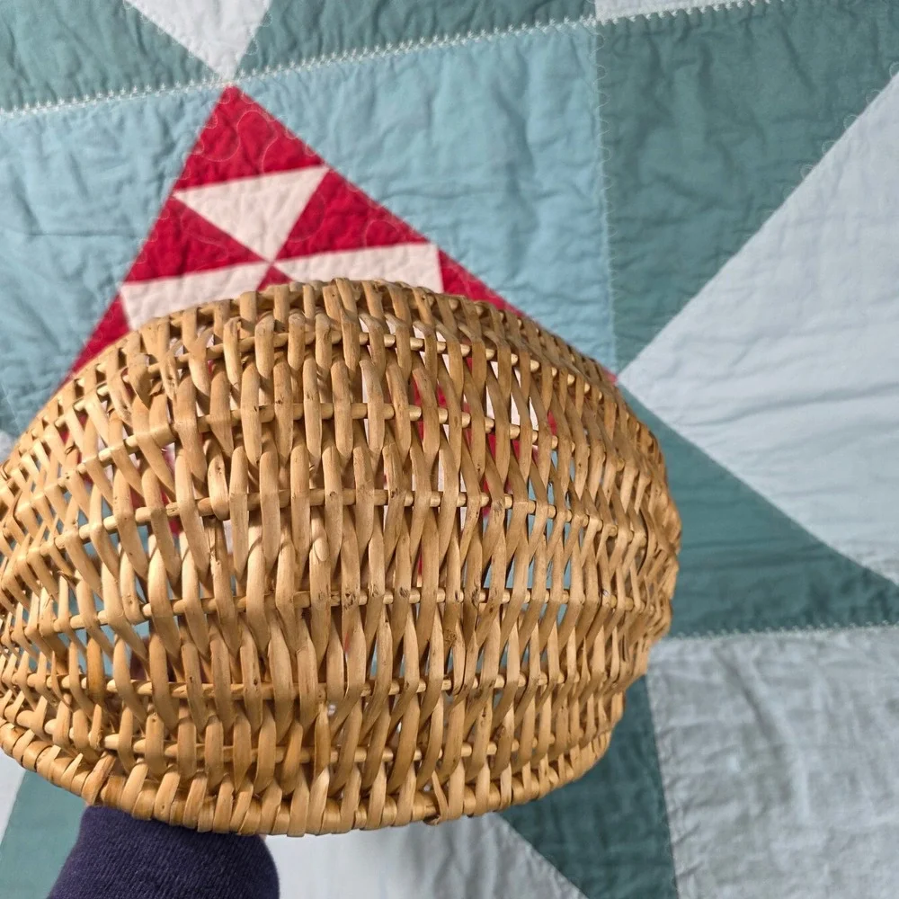 Wicker Gathering Basket Tan Woven Handle Half Basket Farmhouse Cottagecore Decor